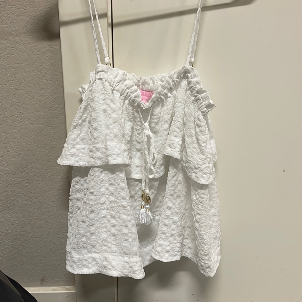 Lilly Pulitzer ruffle white tiered top